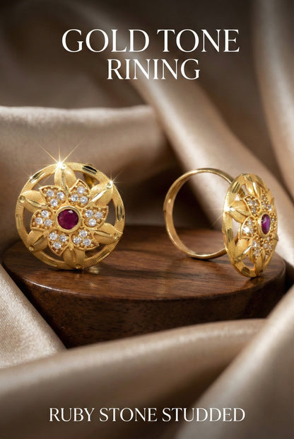 Classic Gold Plated Adjustable Ring with American Diamonds