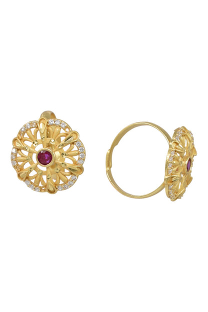 Classic Gold Plated Adjustable Ring with American Diamonds