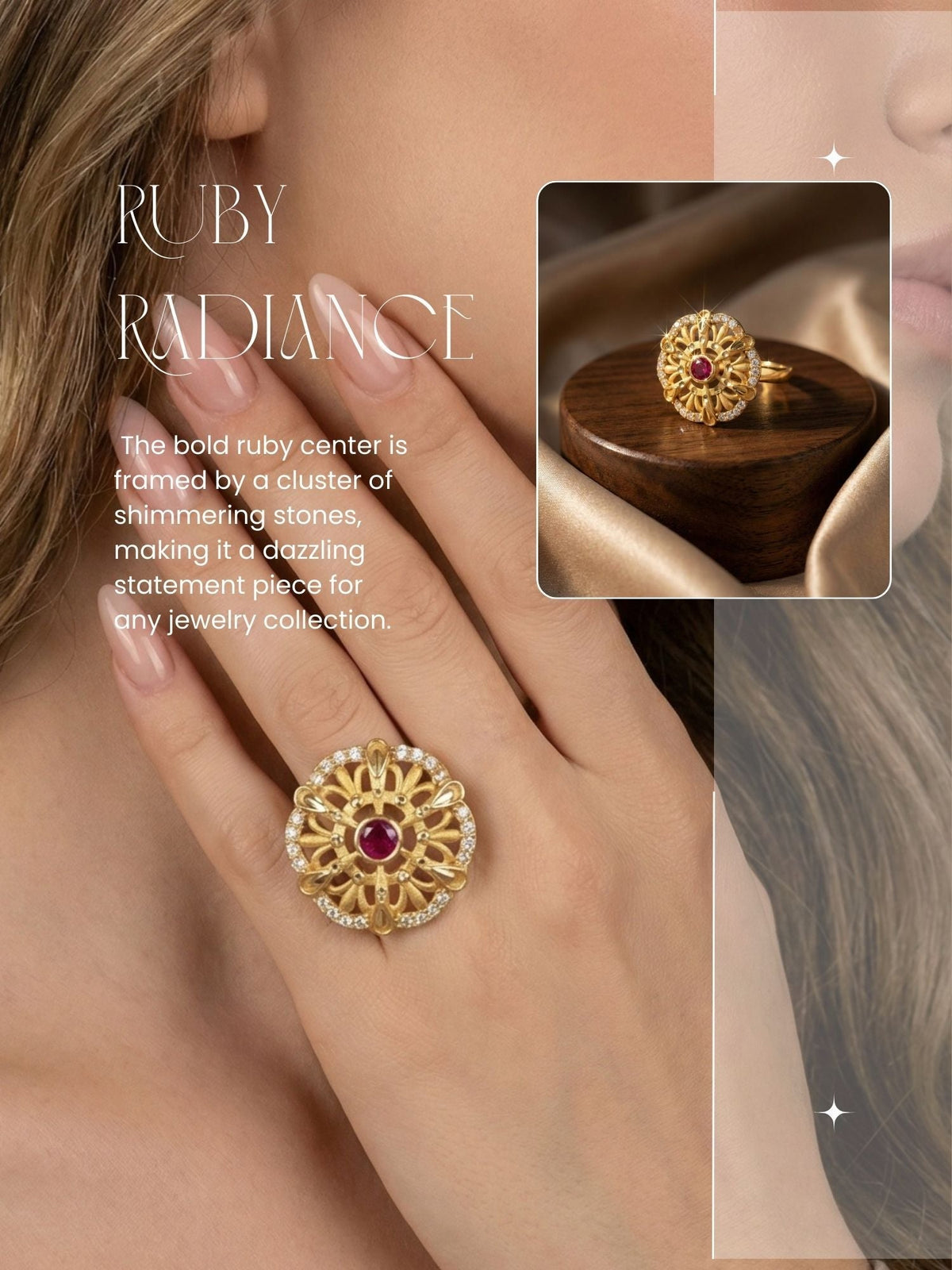 Classic Gold Plated Adjustable Ring with American Diamonds