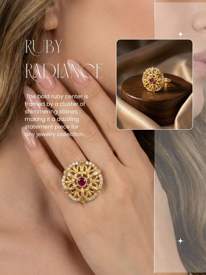 Classic Gold Plated Adjustable Ring with American Diamonds