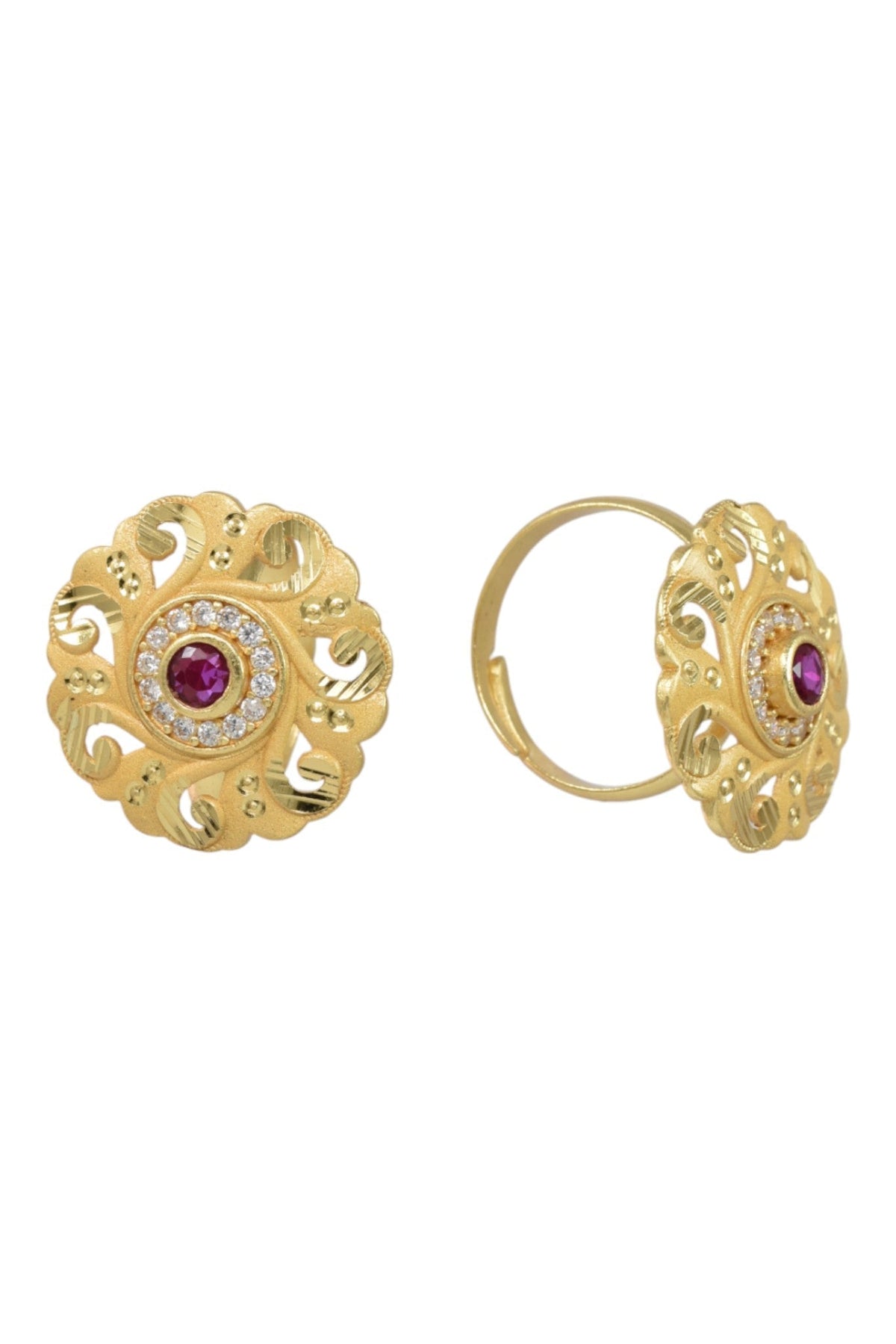 Classic Gold Plated Adjustable Ring with American Diamonds