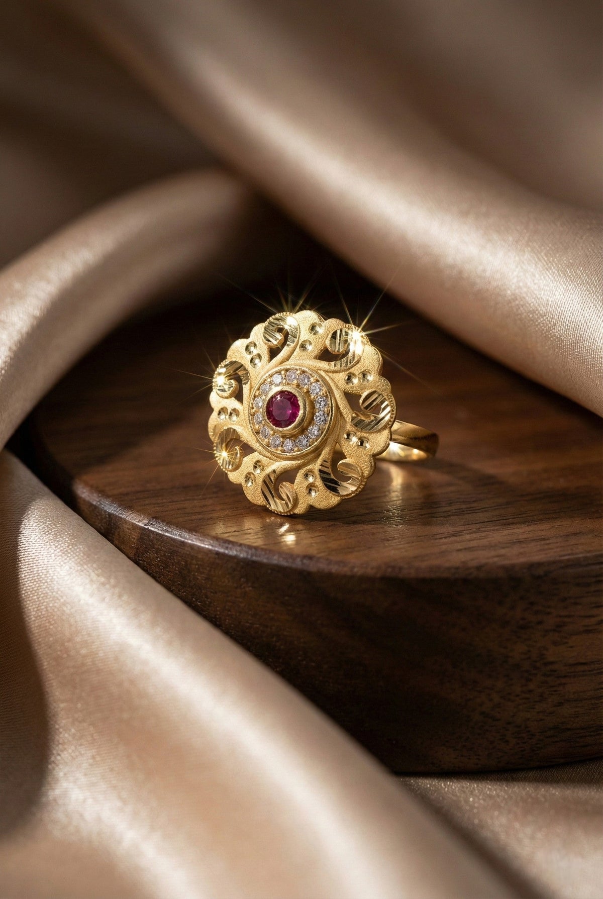 Classic Gold Plated Adjustable Ring with American Diamonds