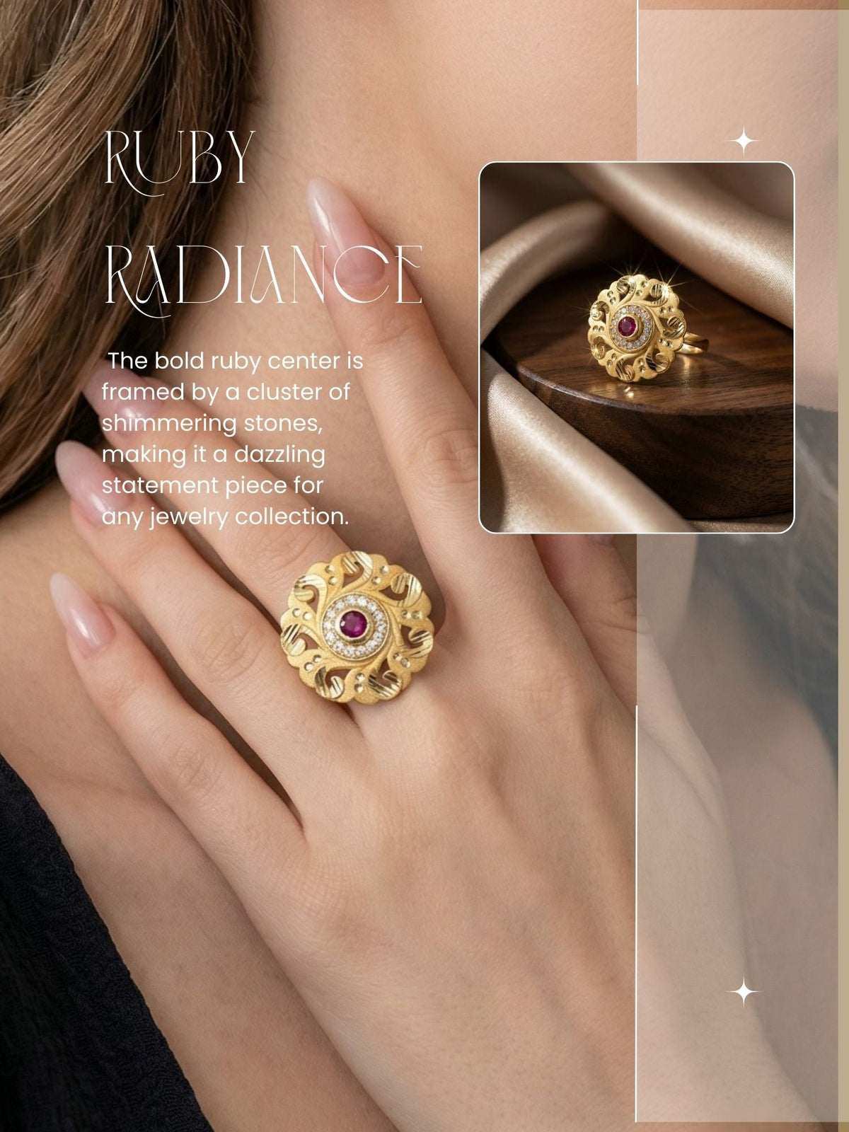 Classic Gold Plated Adjustable Ring with American Diamonds