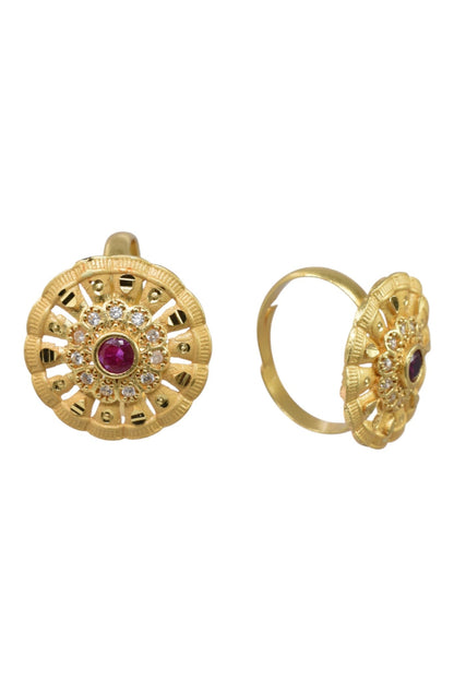 Classic Gold Plated Adjustable Ring with American Diamonds