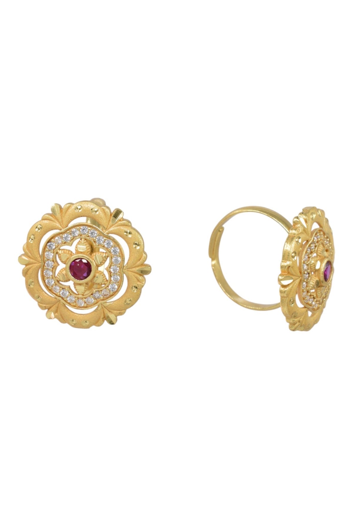 Classic Gold Plated Adjustable Ring with American Diamonds