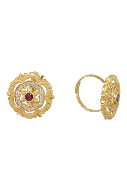 Classic Gold Plated Adjustable Ring with American Diamonds