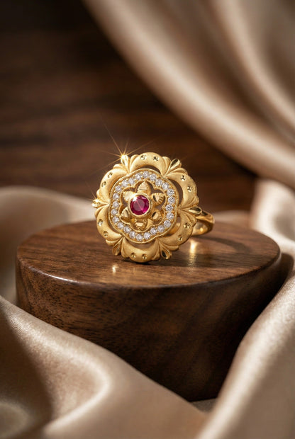 Classic Gold Plated Adjustable Ring with American Diamonds