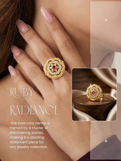 Classic Gold Plated Adjustable Ring with American Diamonds