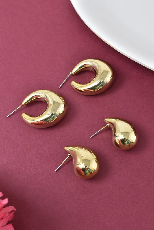 Anti Tarnish Stud Korean Gold plated Minimal Tear Drop Pack of 2  earrings