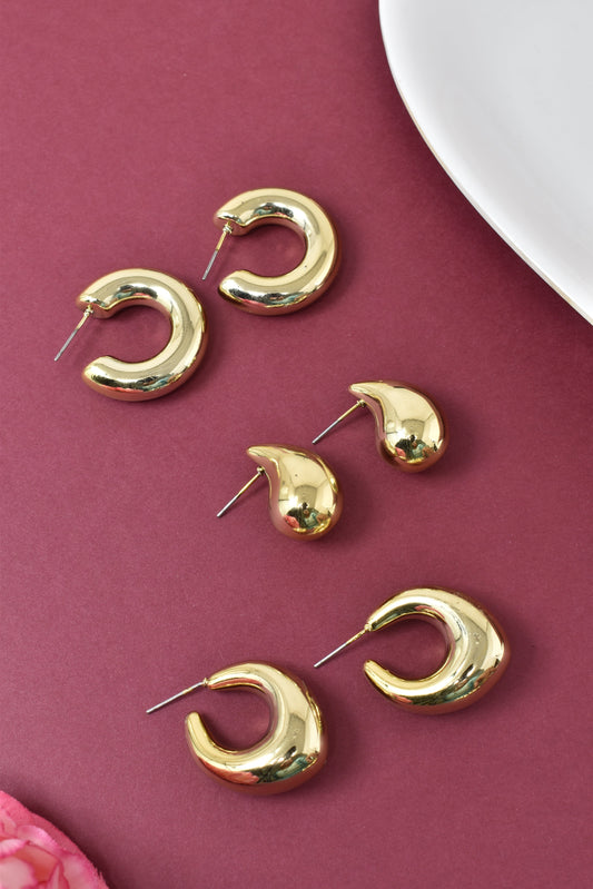 Anti Tarnish Stud  Gold plated Korean Minimal Tear Drop Pack of 3 earrings