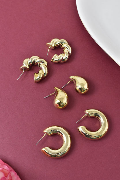 Anti Tarnish Stud  Gold plated Korean Minimal Tear Drop Pack of 3 earrings
