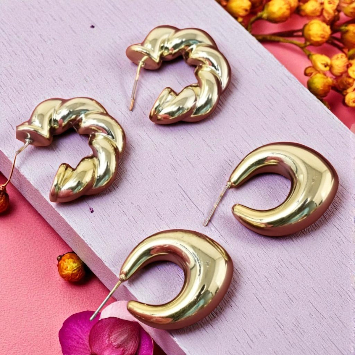 Anti Tarnish Stud Korean Gold plated Minimal Tear Drop Pack of 2  earrings