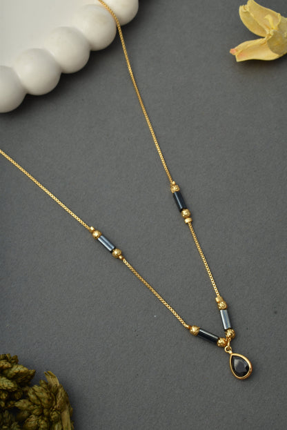 Gold-Toned Stone Studded Mangalsutra with Matching Earrings Combo Set