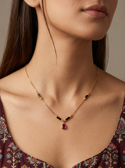 Gold-Toned Stone Studded Mangalsutra with Matching Earrings Combo Set